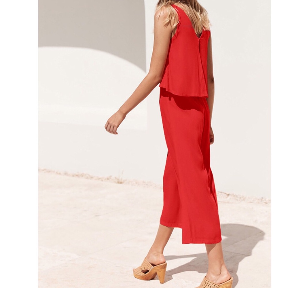 Endless Summer Red V Neck Jumpsuit - Picture 3 of 5